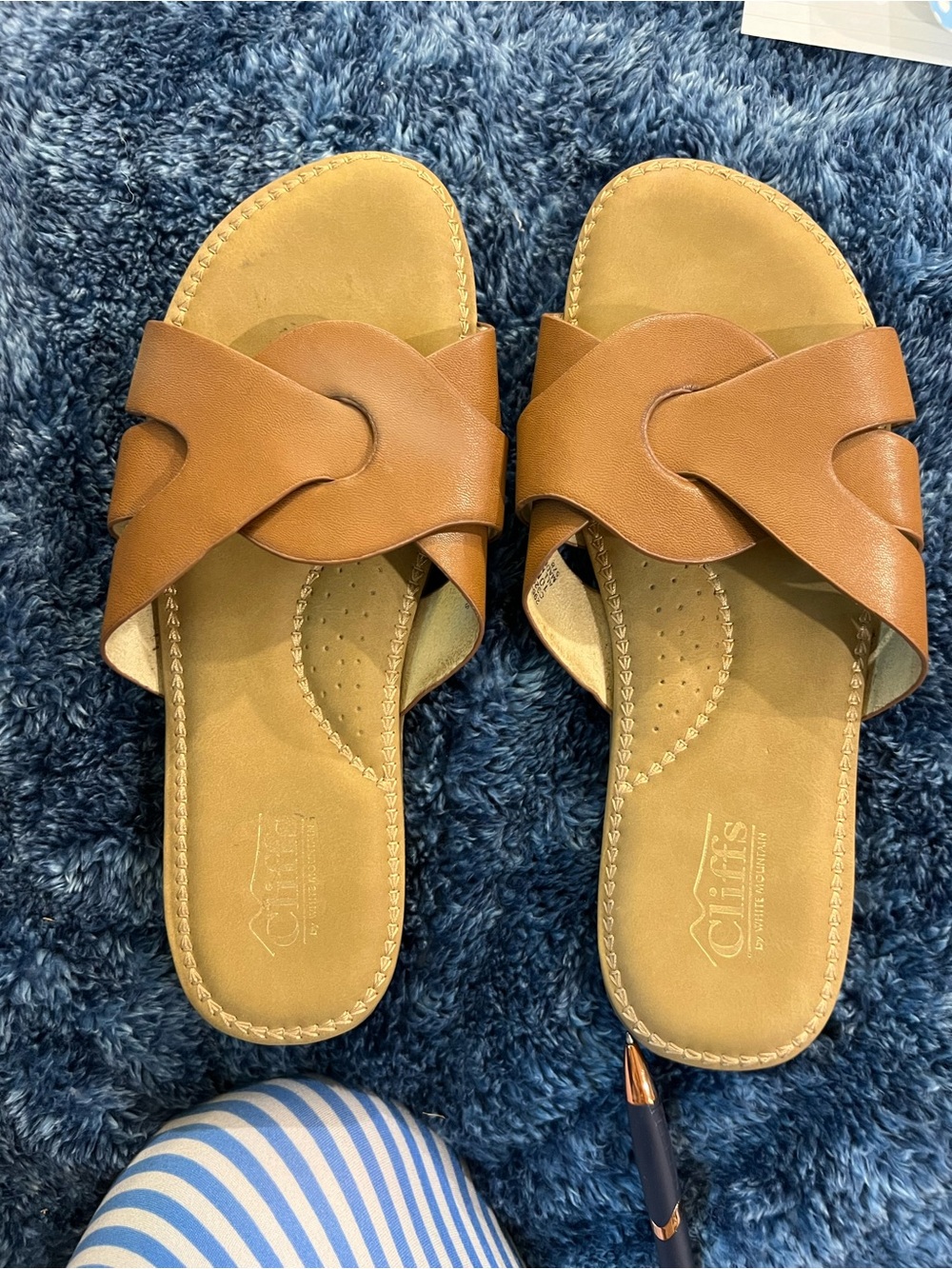 Cliffs by White Mountain Women's Tan Leather Slide Sandals sz 10